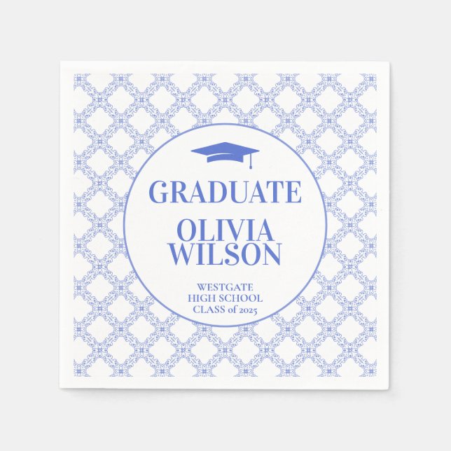 Guardanapo De Papel Graduação Azul Elegante Moderna (Frente)