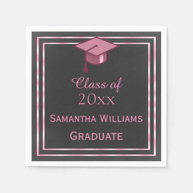 Guardanapo De Papel Graduação com quadro rosa elegante (Frente)