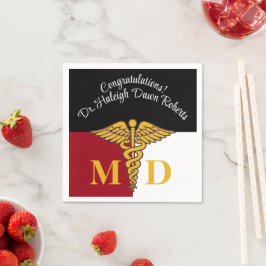 Guardanapo De Papel Graduação da Escola Médica Caduceus Red/White/Blac