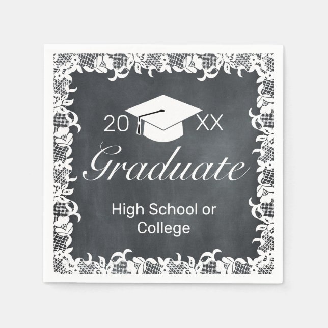 Guardanapo De Papel Graduação da Festa de Chapéu e Boné de Lace Branco (Frente)