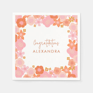 Guardanapo De Papel Graduação de Borda Floral Cor-de-Rosa e Laranja