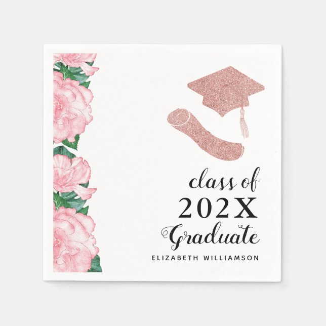 Guardanapo De Papel Graduação de Formando de Menina Classe Floral Eleg (Frente)