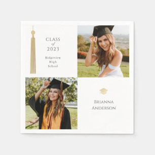 Guardanapo De Papel Graduação de Foto Dourada Branca 2 em Tassel e Bon
