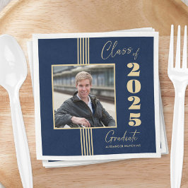 Guardanapo De Papel Graduação de Foto Dourada do marinho 2025