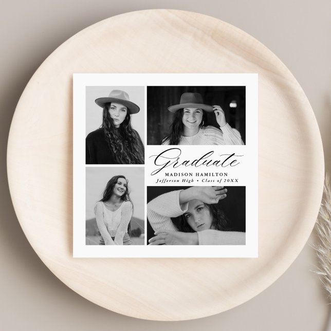 Guardanapo De Papel Graduação de Foto Elegante Black Script 4 (Criador carregado)