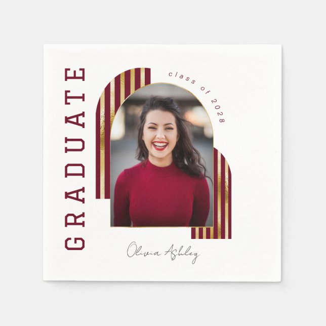 Guardanapo De Papel Graduação de Foto em Arco Dourado Maroon (Frente)
