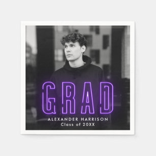 Guardanapo De Papel Graduação de Foto Neon Roxo Moderno