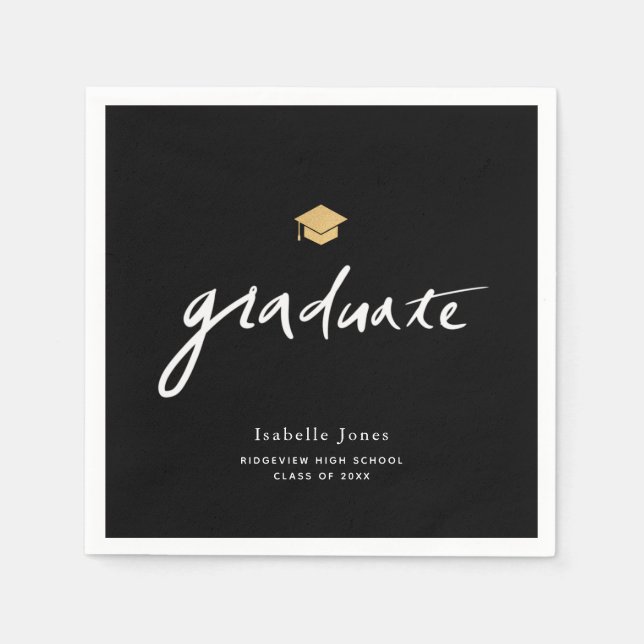 Guardanapo De Papel Graduação de Foto Preta com Script Simples Manuscr (Frente)