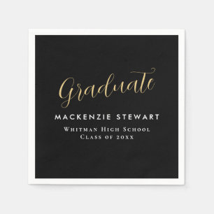 Guardanapo De Papel Graduação de Script Dourado Simples Elegante Preto
