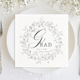 Guardanapo De Papel Graduação de Wreath Silver Wildflower Elegante
