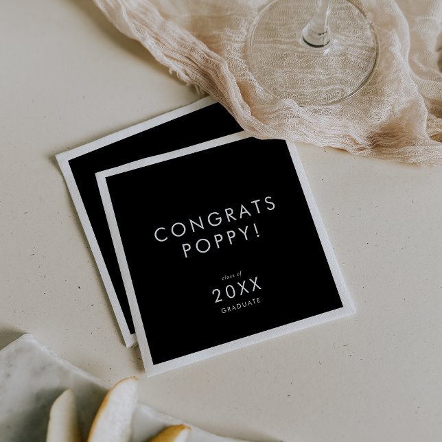 Guardanapo De Papel Graduação do Nome do Formando do Chic Dark Black (Criador carregado)