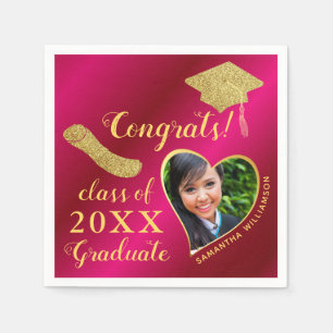 Guardanapo De Papel Graduação Dourada Elegante Girly Hot Pink 2025