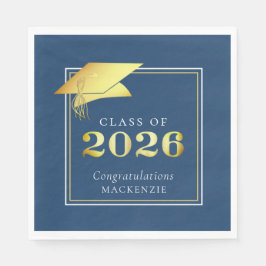 Guardanapo De Papel Graduação Elegante 2025 Metálico Azul Dourado