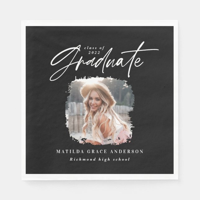 Guardanapo De Papel Graduação elegante de fotos com script branco pret (Frente)