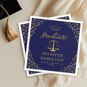 Guardanapo De Papel Graduação Elegante Dourado Azul Escola de Direito 
