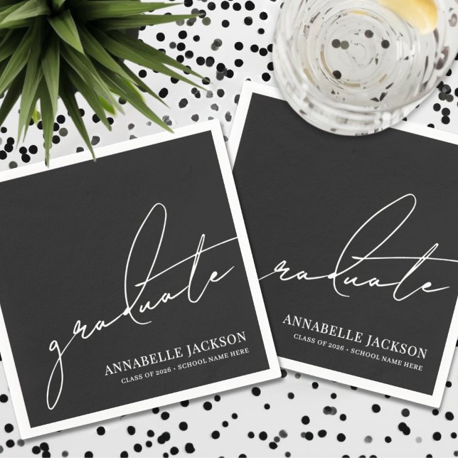 Guardanapo De Papel Graduação em Letra Preta (Black Script Graduation Napkins)