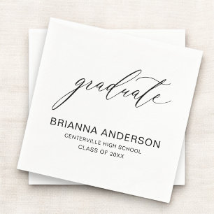 Guardanapo De Papel Graduação em preto branco com script minimalista