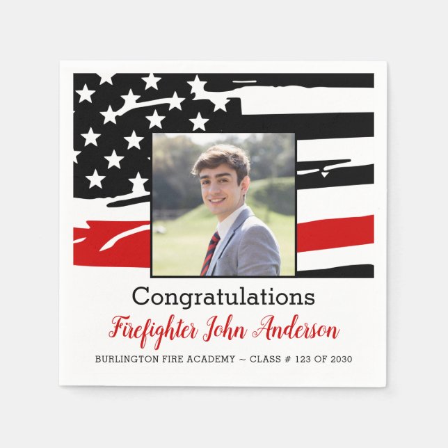 Guardanapo De Papel Graduação fina da linha vermelha do bombeiro (Frente)