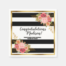 Graduação Floral Dourada Rosa Preta - Stripes Bran