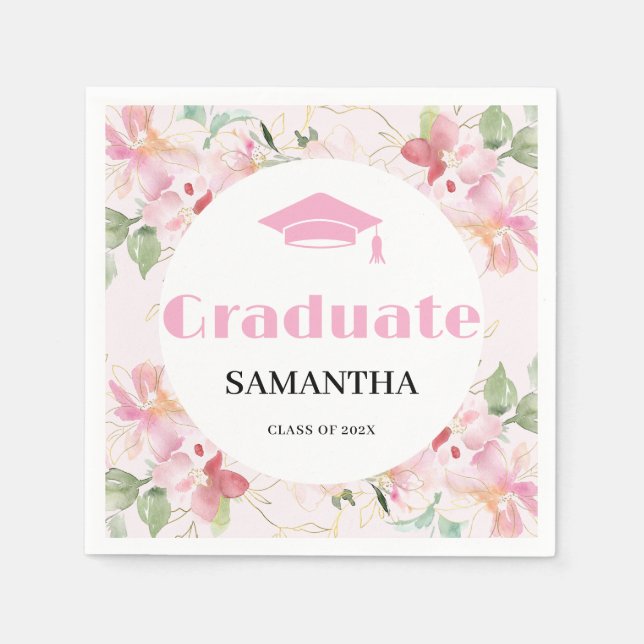 Guardanapo De Papel Graduação Floral Rosa  (Frente)
