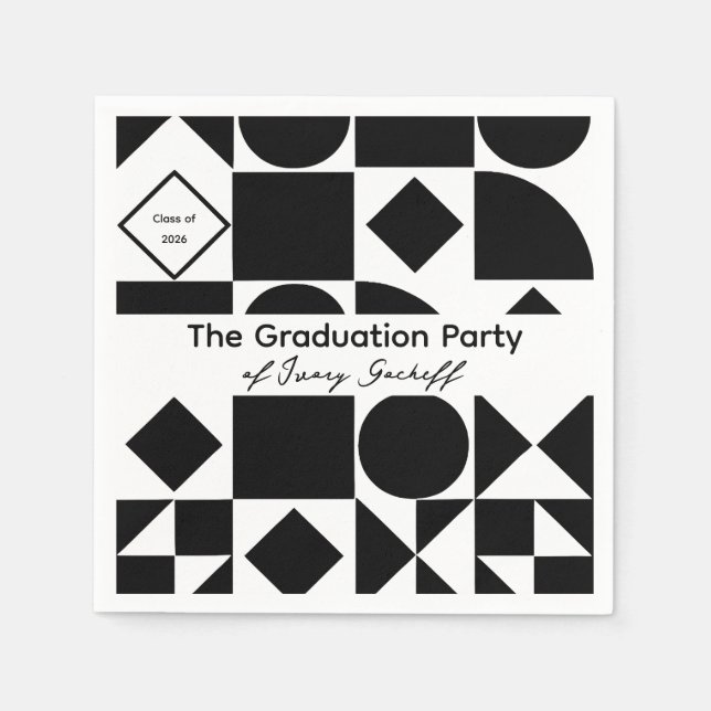 Guardanapo De Papel Graduação Geometria Simples Preto e Branco (Frente)