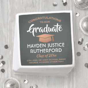 Guardanapo De Papel Graduação Gradua Cinzas Elegantes e Cobre Faux
