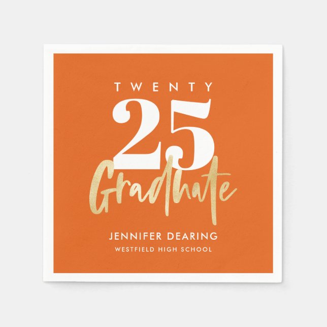 Guardanapo De Papel Graduação Laranja de Foto de Caligrafia Dourada Mo (Frente)