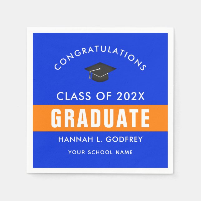 Guardanapo De Papel Graduação Laranja e Azul Personalizada (Frente)
