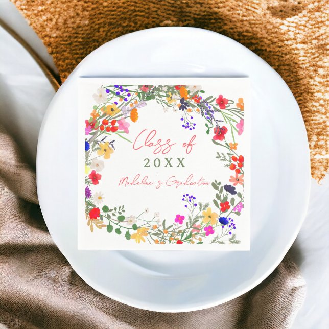 Guardanapo De Papel Graduação moderna de flores silvestres de chic boh (Modern chic boho wildflowers graduation napkins)