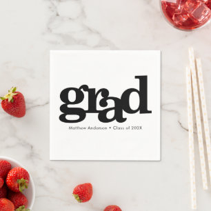 Guardanapo De Papel Graduação moderna tipografia simples branco preto