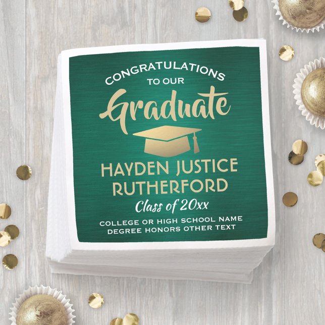Guardanapo De Papel Graduação Parabéns Verde Dourado e Branco escovado (Criador carregado)