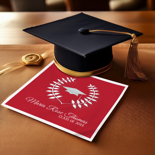 Guardanapo De Papel Graduação Personalizada Clássica Vermelha (Red graduation laurel custom personalized napkin)