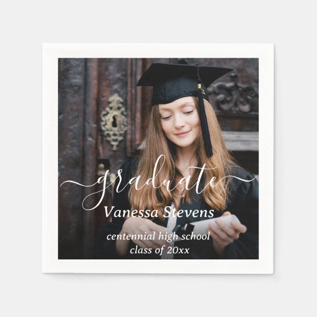 Guardanapo De Papel Graduação Personalizada de Fotos de Script Elegant (Frente)