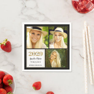 Guardanapo De Papel Graduação preta e ouro personalizada elegante