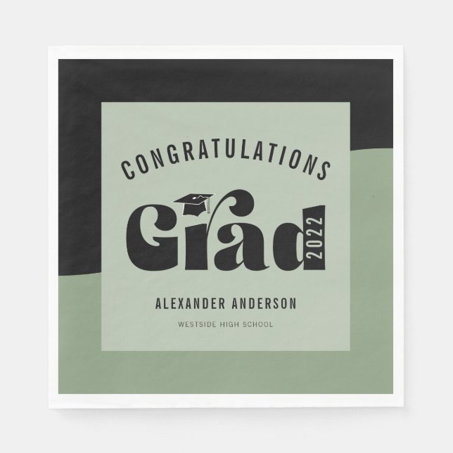 Guardanapo De Papel Graduação Retro Texto Leve Verde Baço (Frente)