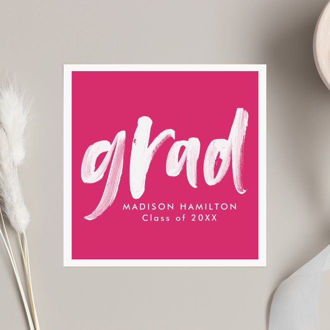 Guardanapo De Papel Graduação Rosa Quente com Script de Pincel Moderno (Criador carregado)