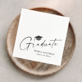 Guardanapo De Papel Graduação Rótulo Moderno Preto e Branco 