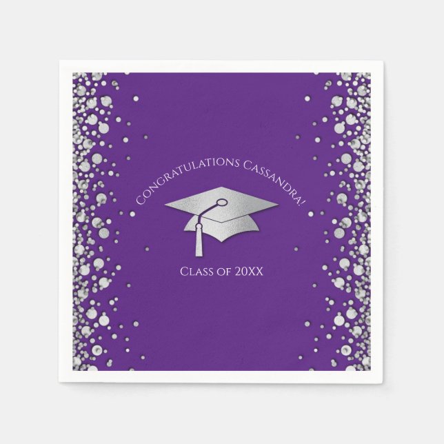 Guardanapo De Papel Graduação Roxo e Prata (Frente)