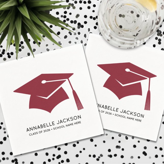 Guardanapo De Papel Graduação Vermelha Personalizada (Personalized Red Graduation Napkins)