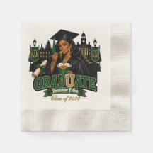 Graduada Negra Mulher Verde Dourado Graduação