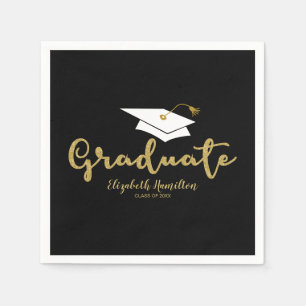 Guardanapo De Papel Graduado Caligrafia Dourada Boina de Graduação