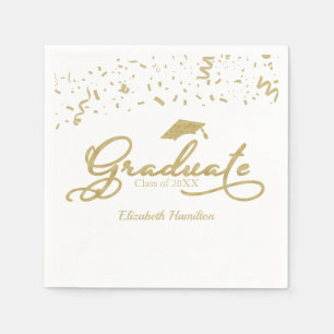 Guardanapo De Papel Graduado Folha de Ouro Festa de Formatura Branco