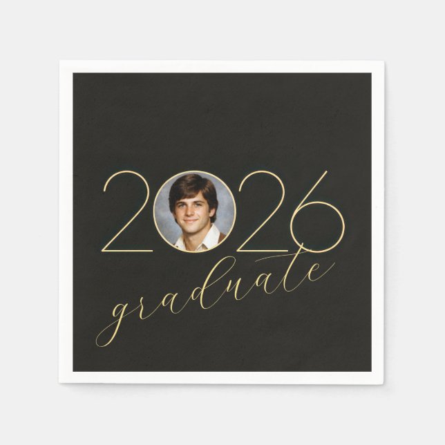 Guardanapo De Papel Graduate 2026 Photo Frame on Black (Frente)