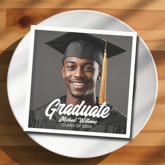 Guardanapo De Papel Graduate Photo w Bold Script Graduation Party (Criador carregado)