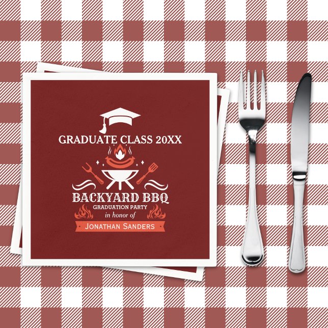 Guardanapo De Papel Graduation BBQ Party Backyard Red Background (Criador carregado)