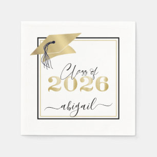 Guardanapo De Papel Graduation Cap Metallic Gold Script Class of 2021