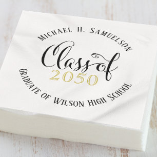 Guardanapo De Papel Graduation Modern Minimalist Script Gold Black