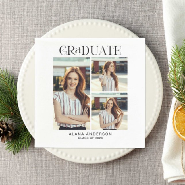 Guardanapo De Papel Graduation Photo Collage Modern Elegant (Criador carregado)