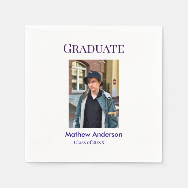 Guardanapo De Papel Graduation photo name class of 20XX blue simple bo (Frente)