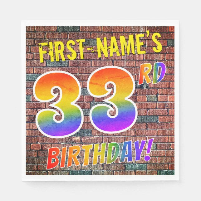 Guardanapo De Papel Grafite Rainbow 33º ANIVERSÁRIO! + Nome Personaliz (Frente)